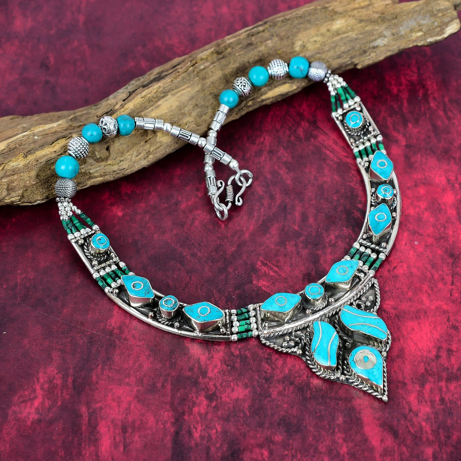 Blue Turquoise Gemstone Handmade 925 Sterling Silver Jewelry Nepali Necklace