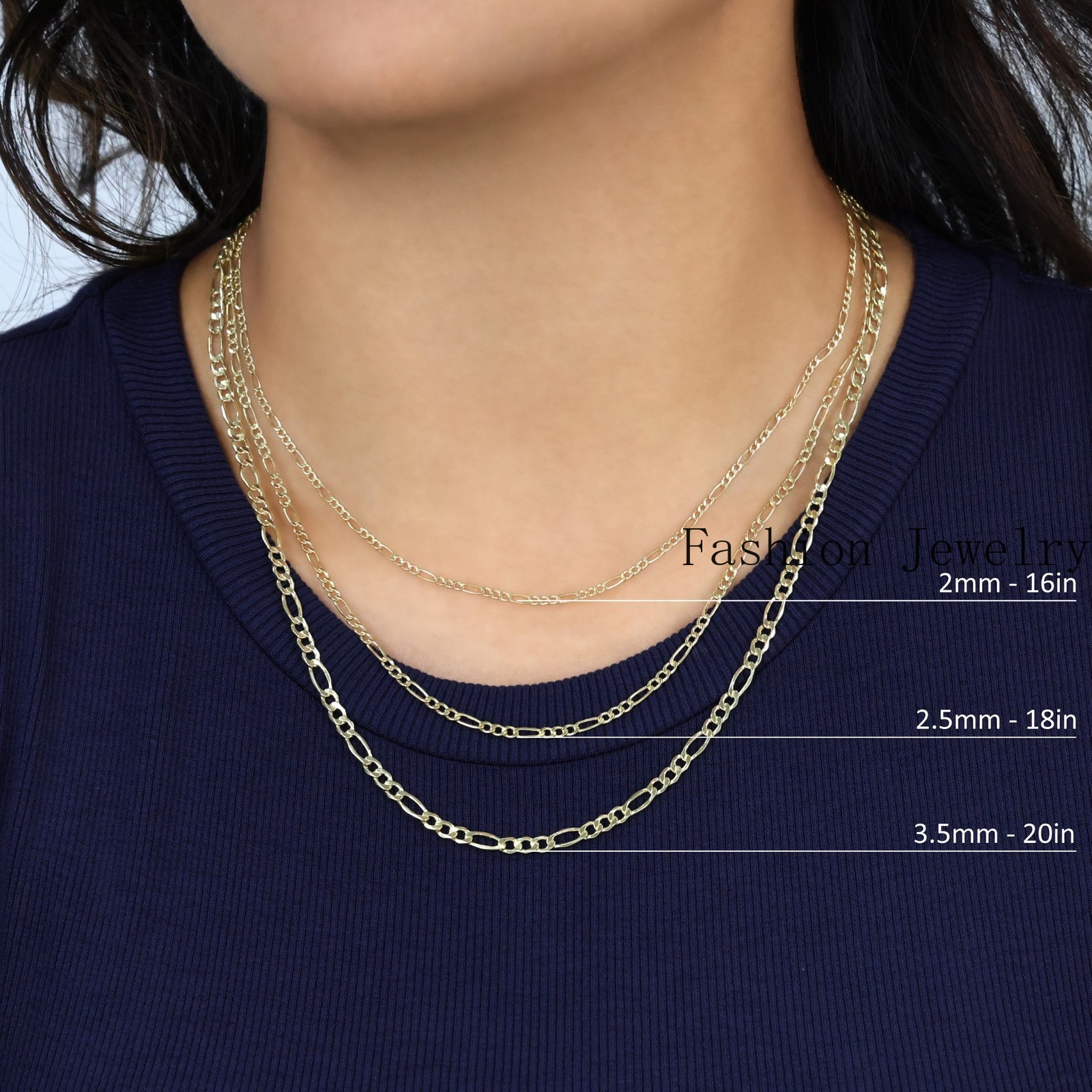 10K Yellow Gold 2mm-9mm Italian Figaro Chain Necklace Bracelet Men Women 7″- 30″