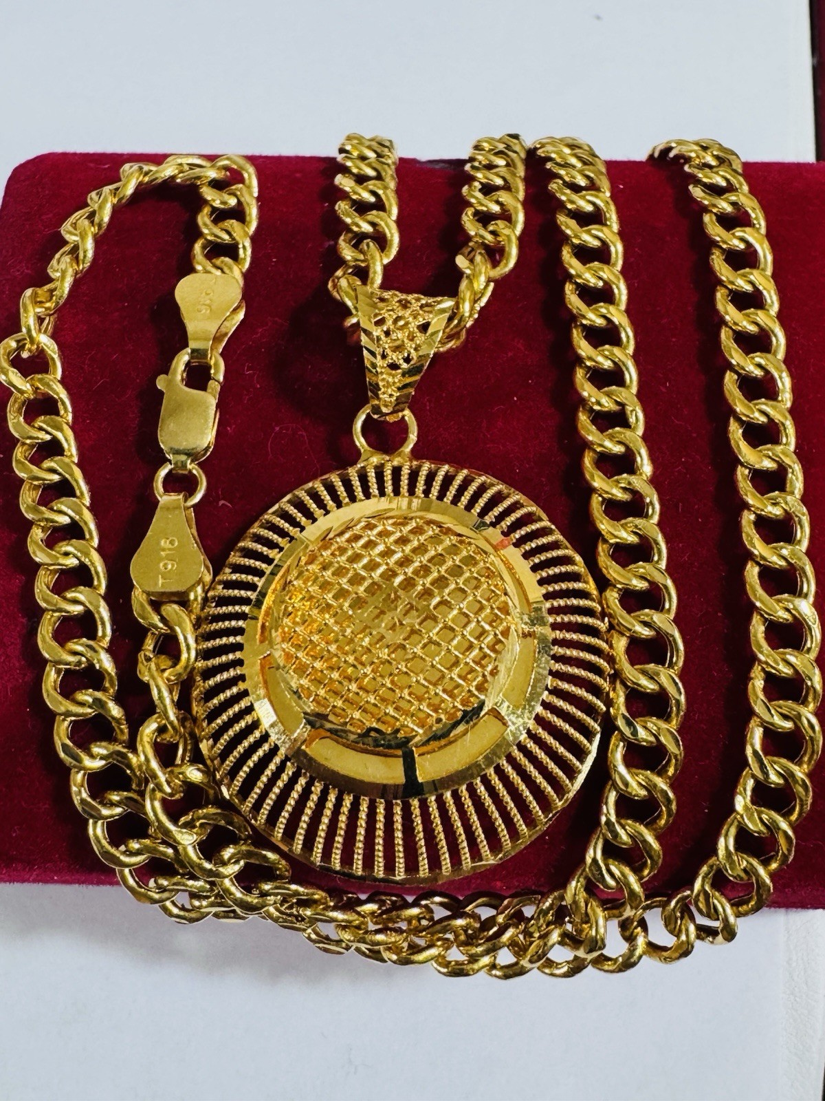 Saudi 22K Solid 916 Real Fine Gold Round Set Necklace 18”/18.5” Long 16.6g 6mm