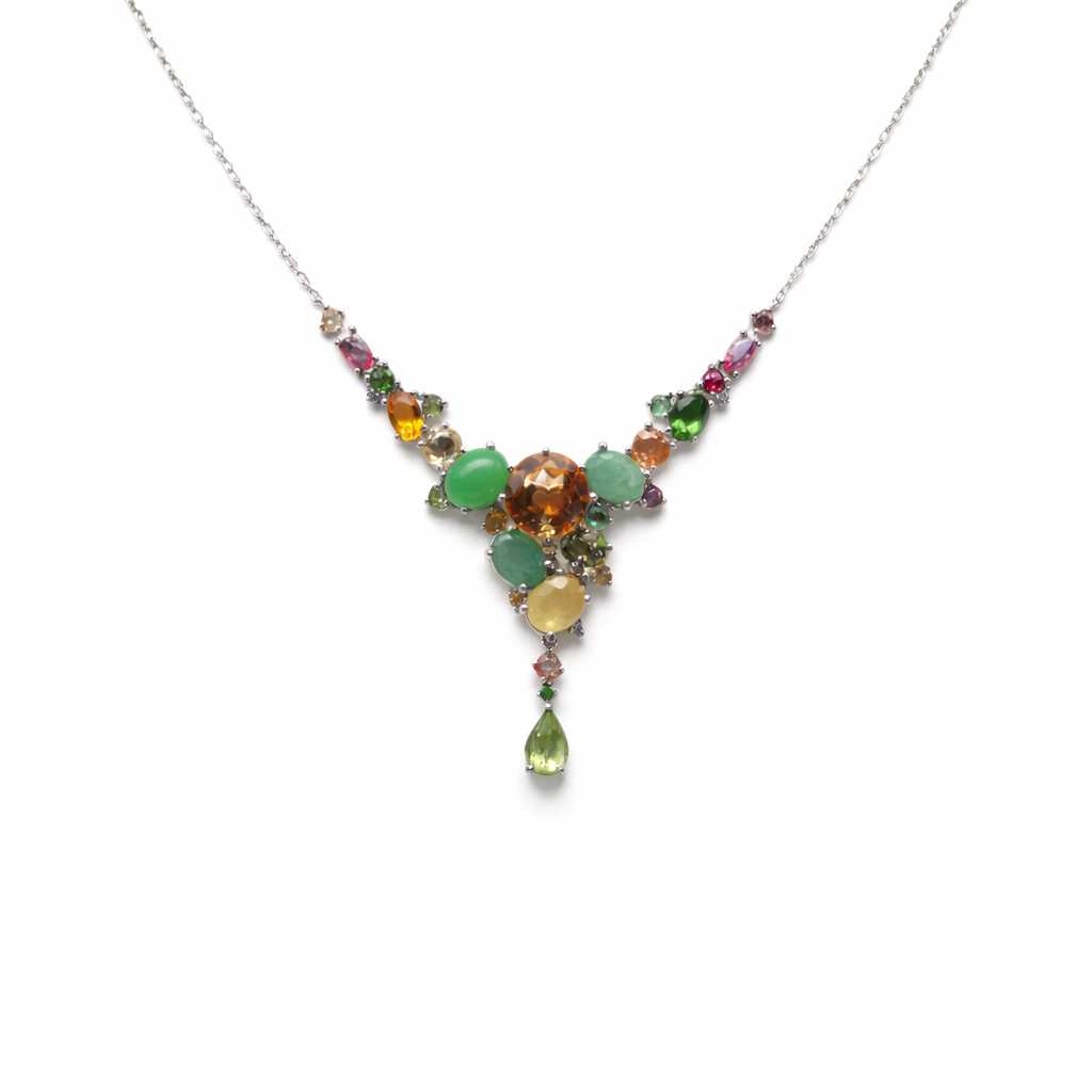 925 Silver Golden Yellow Citrine chrome Diopside Chrysoprase…Necklace 18.0 in