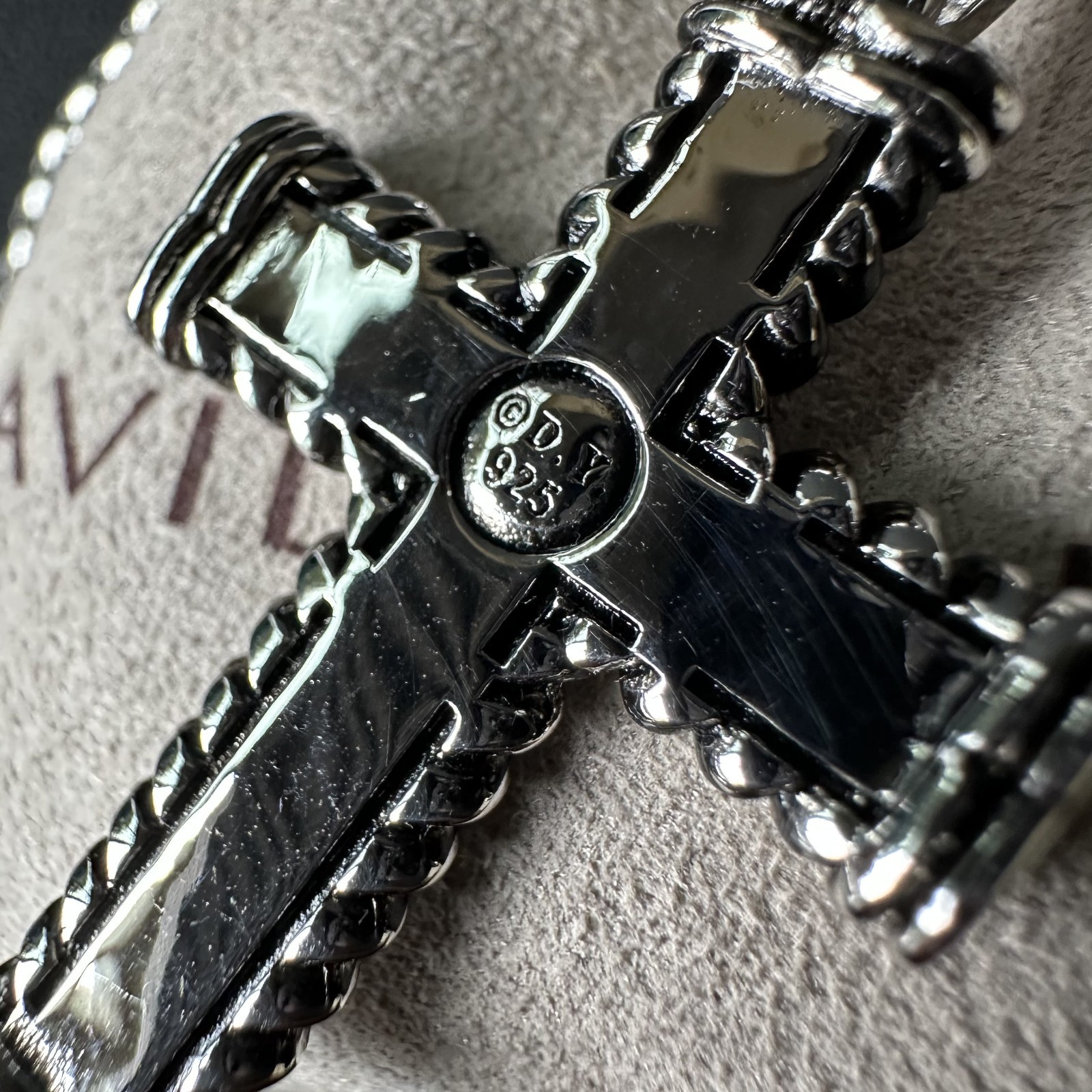 David Yurman Chevron Cross Pendant 925 Sterling Silver with Black Diamonds 20″