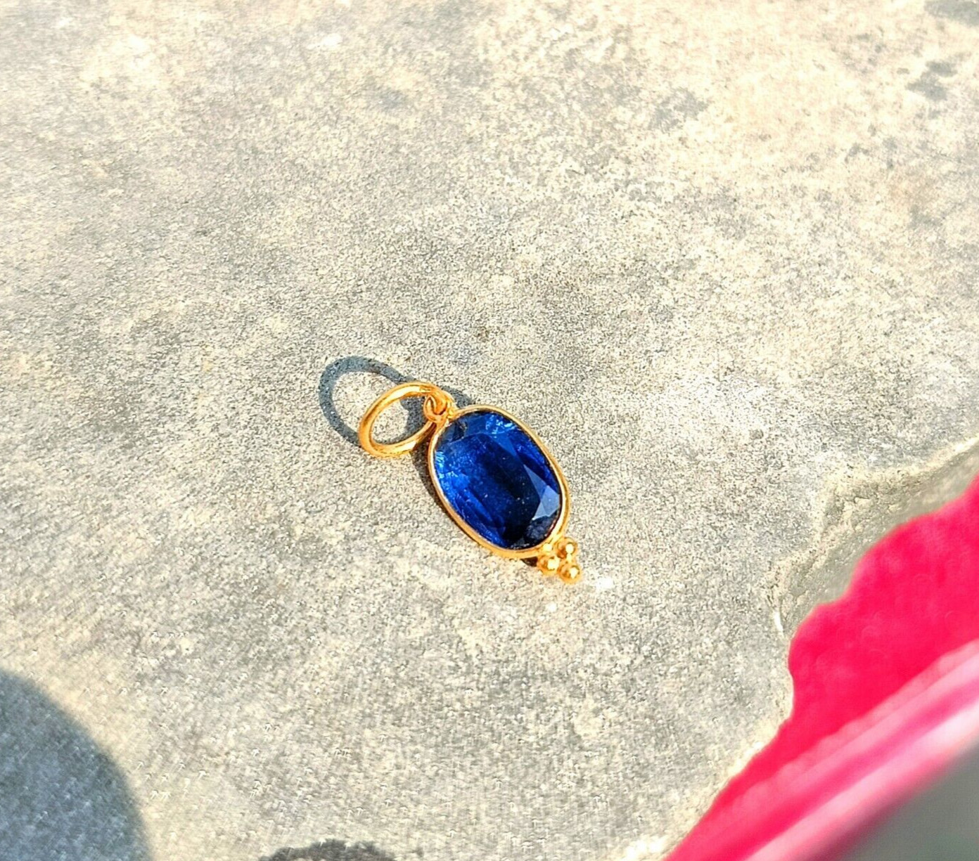 18k Solid Gold Charm Natural Kyanite Gemstone Handmade Necklace Pendant