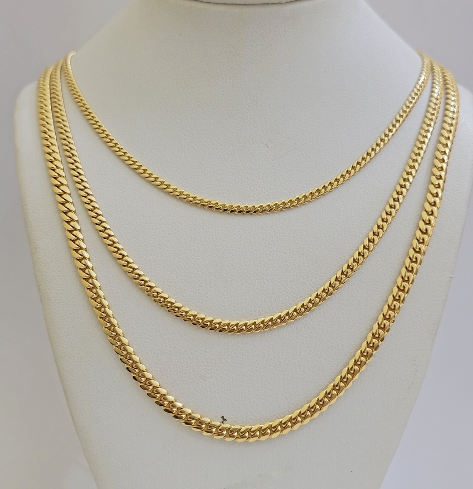 Solid 18k Gold Chain Necklace Miami Cuban Link 2.5mm-4mm 18″-26 Inch Real 18kt