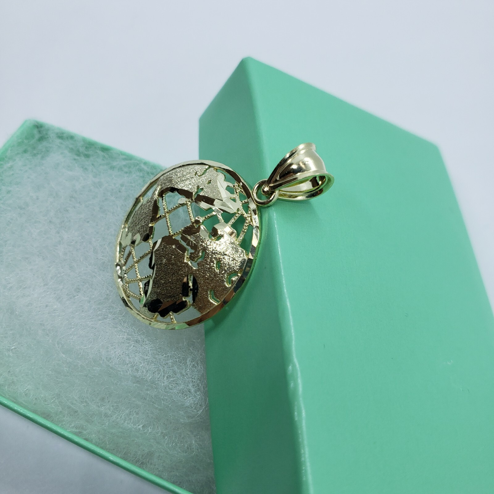 Authentic 10K Yellow White Real Gold Diamond Cut Globe Pendant Men Women 3 Sizes