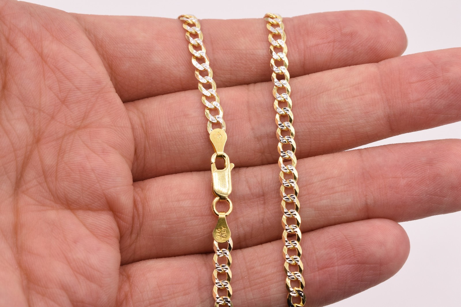 4.3mm Solid Curb Cuban Link Chain Necklace 14K Yellow White Gold Plated Silver