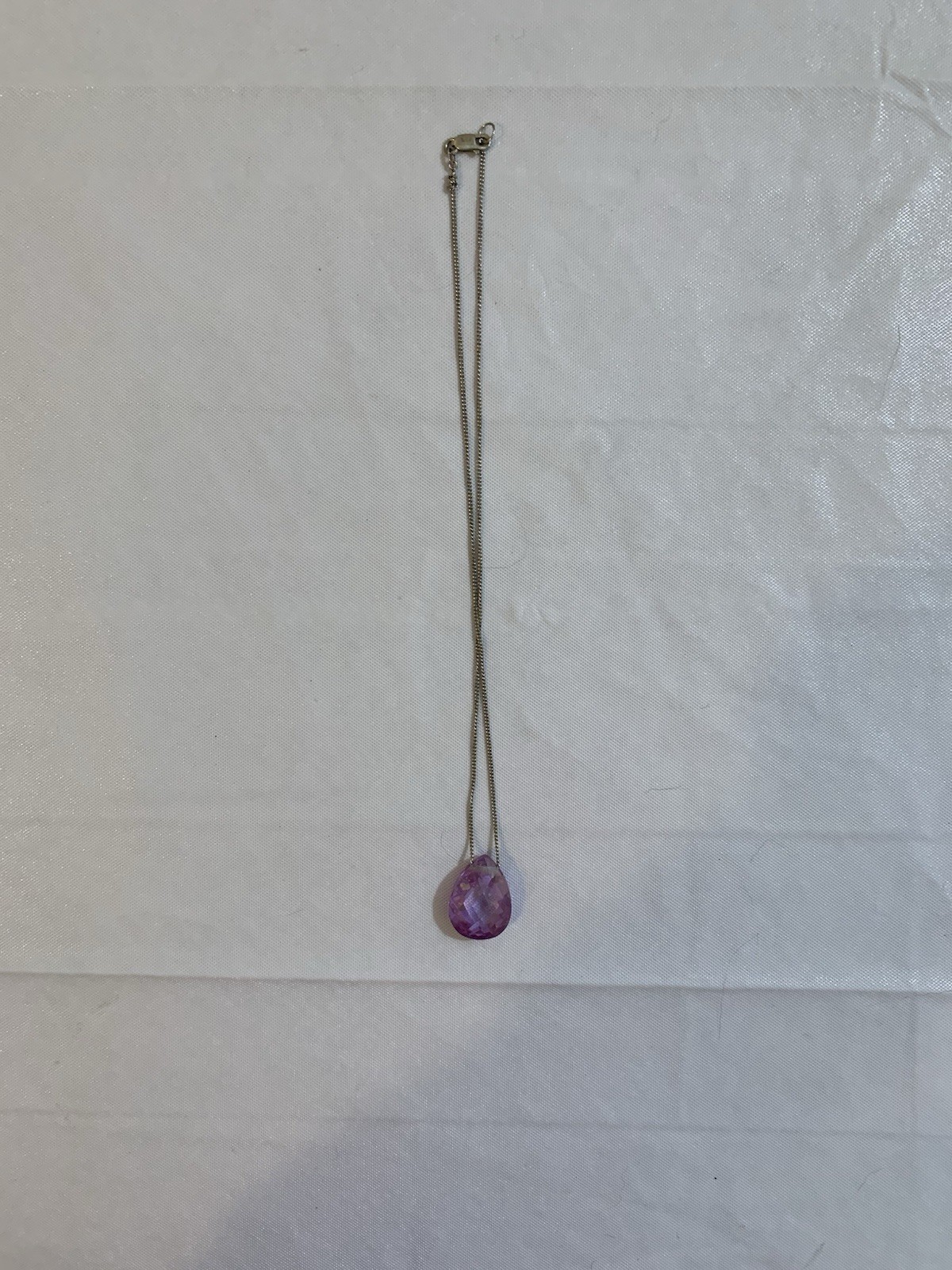 Amethyst Tear Drop Stone W/Delicate Silver (925 Sterling) Lobster Claw VTG