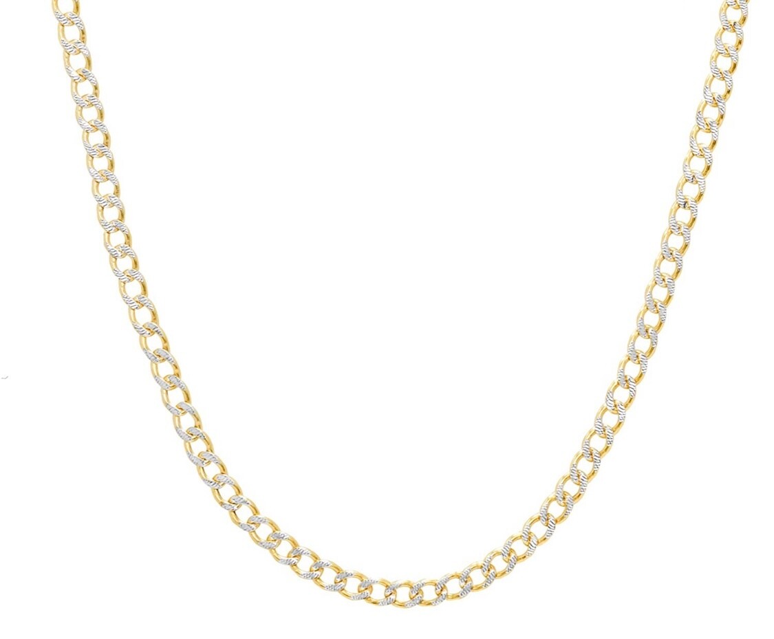 925 Sterling Silver Two Tone Pave Curb Link Chain Necklace UNISEX 925 Stamp
