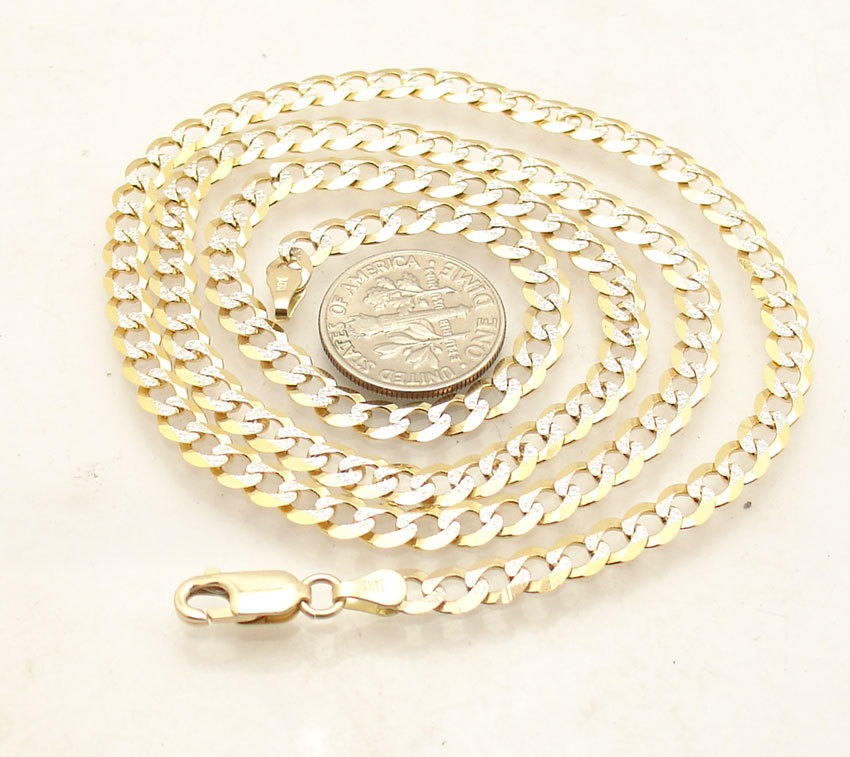 4.8mm Solid Miami Cuban Curb Link Pave Chain Necklace Real 14K Yellow White Gold