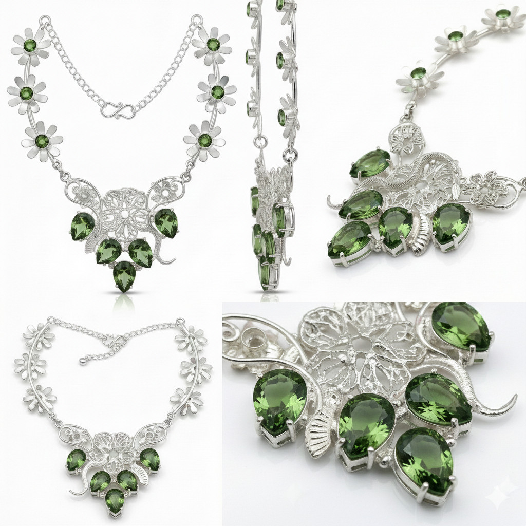 925 Sterling Silver Green Amethyst Gemstone Handmade Jewelry Necklace S-18″