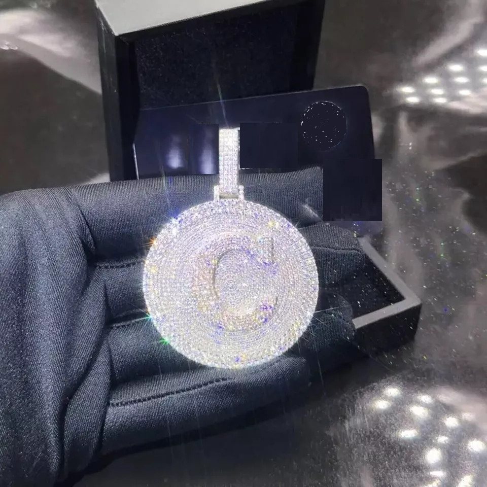 3 Ct Natural Moissanite Customized Letter “C” Circle Pendant 925 Sterling Silver