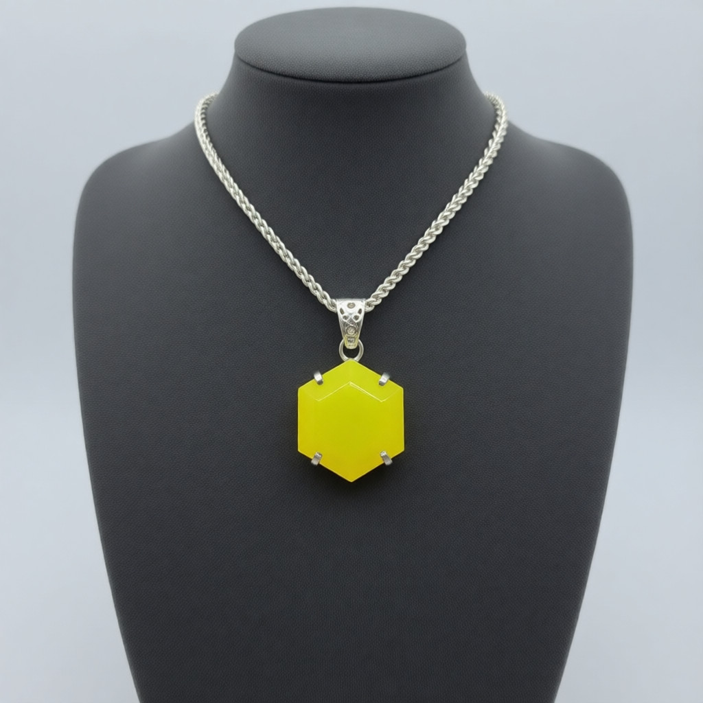 Hexagon Yellow Opal Pendant Opal Necklace | 60–70 Ct Handmade Crystal