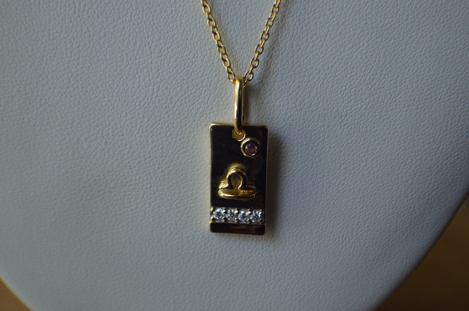 0.20ct Tourmaline /Moissanite Libra Pendant w/ 20″ Chain 14k YG over Fine Silver