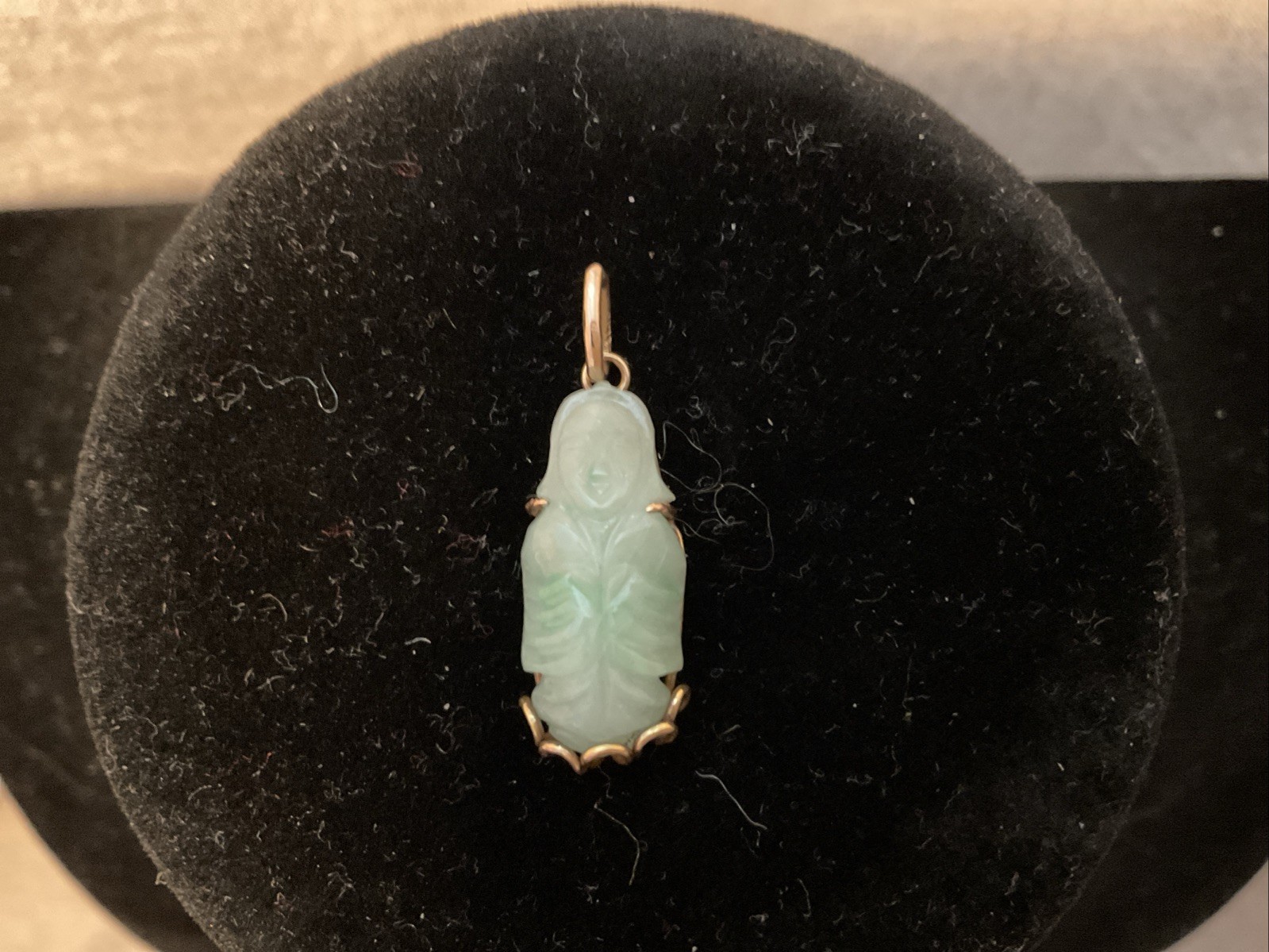 Estate 18k YG Icy Translucent Green Jadeite Jade Buddha Pendant 2.69 Gr
