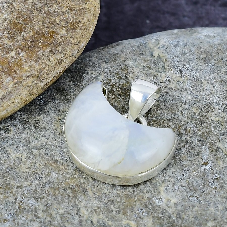 Rainbow Moonstone Gemstone Handmade 925 Sterling Silver Pendant Jewelry
