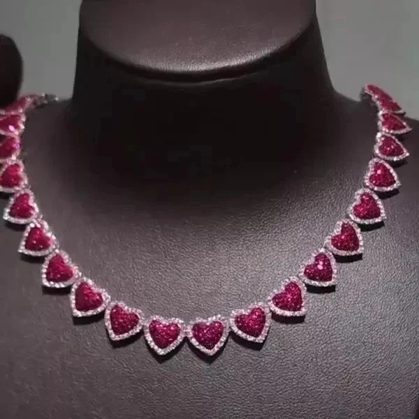 22CT Round Lab-Created 14K White Gold Finish Red Ruby Women’s Tennis Necklace
