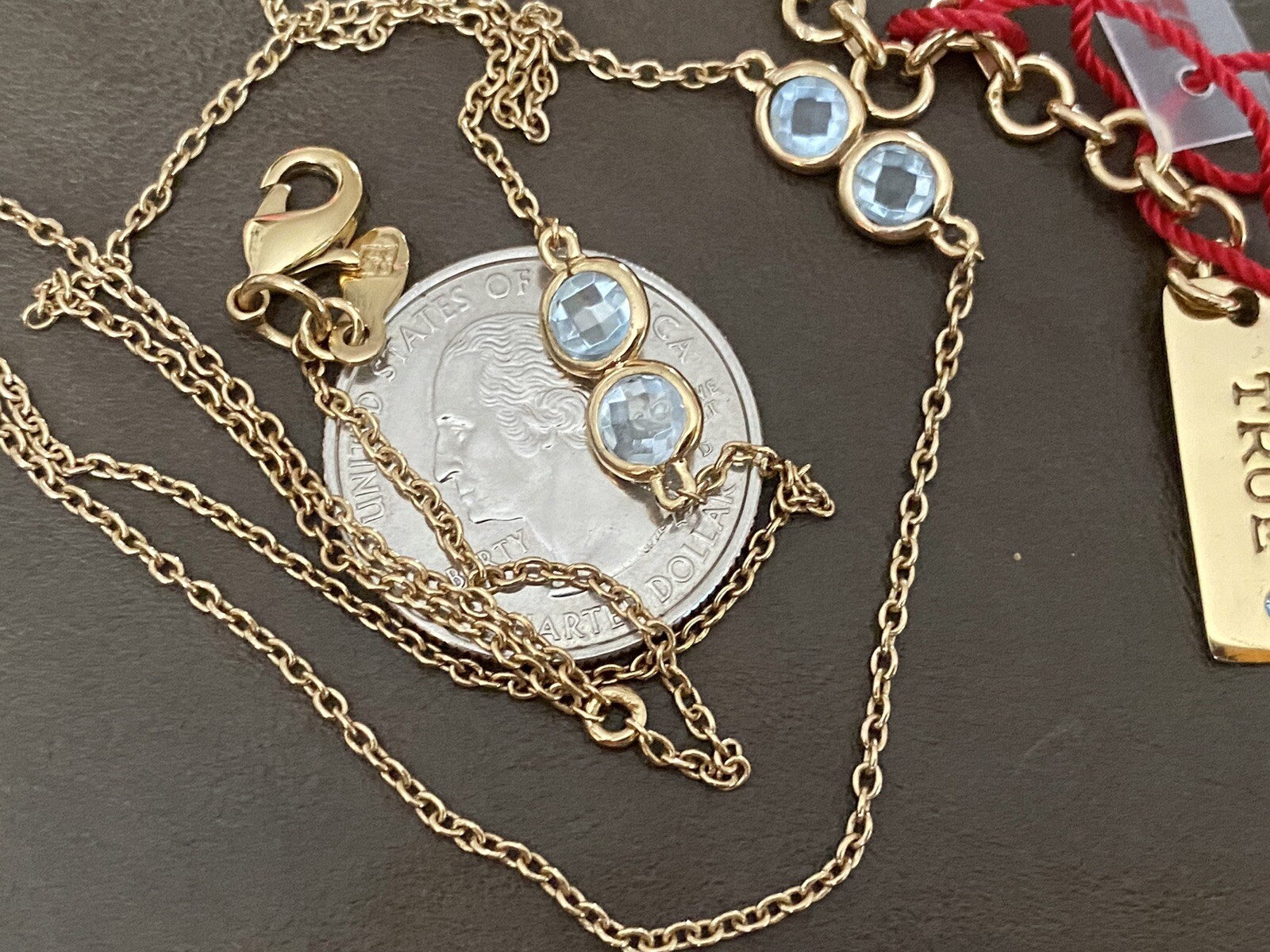 NWT SIGNED TRUE GOLD PLATED OVER STERLING BLUE SKY TOPAZ NECKLACE 16.5″-19.5″ In