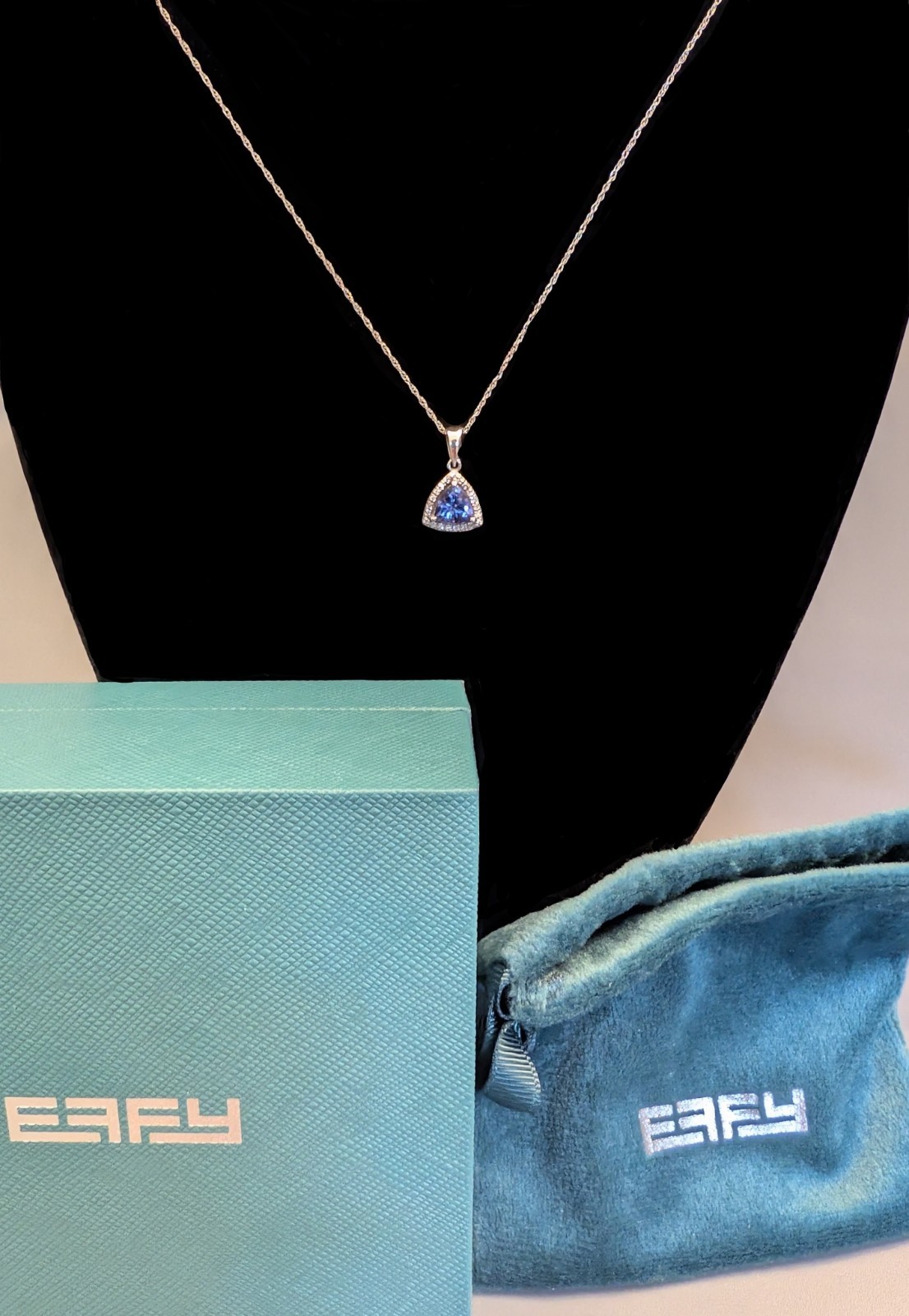 New EFFY 14K White Gold 0.72 tcw Tanzanite & Diamond Trillion Cut Necklace