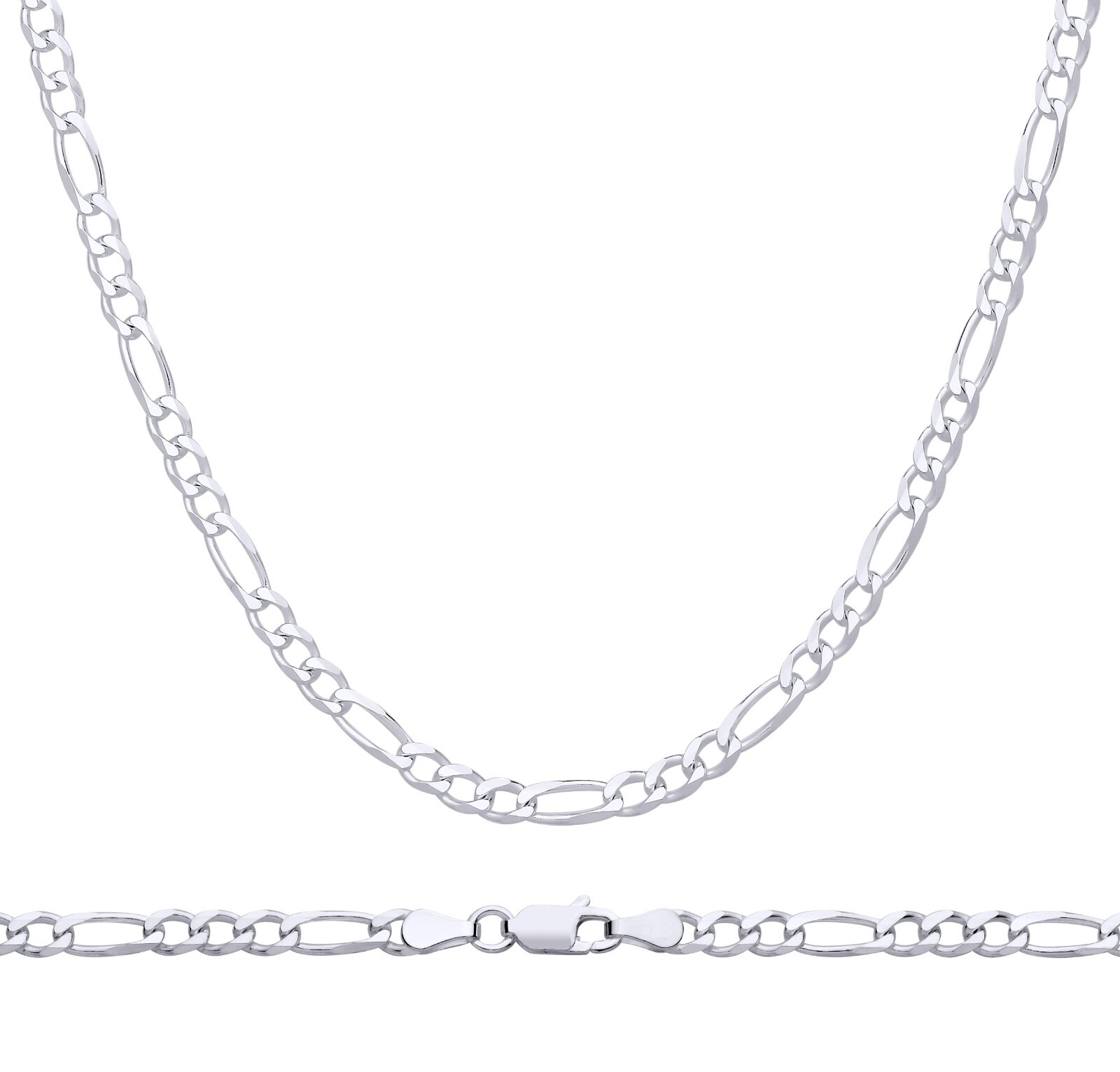 Sterling Silver Figaro Chain 4mm – Solid & Sturdy – 16″ 18″ 20″ 22″ 24″ 26″ 30″
