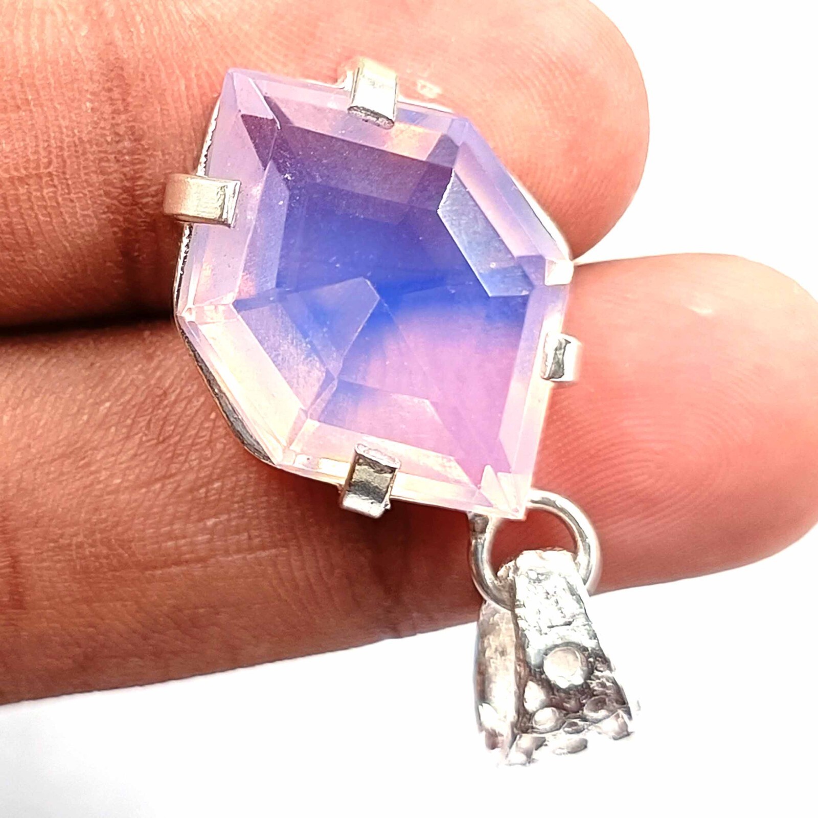 FANCY CUT 31 CT LIGHT PINK OPAL 925 STERLING SILVER PENDANT WITH FREE CHAIN KKO