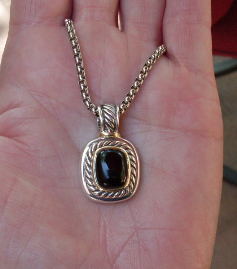 Retired David Yurman Albion Black Onyx Enhancer Pendant w/Chain – 14K/925