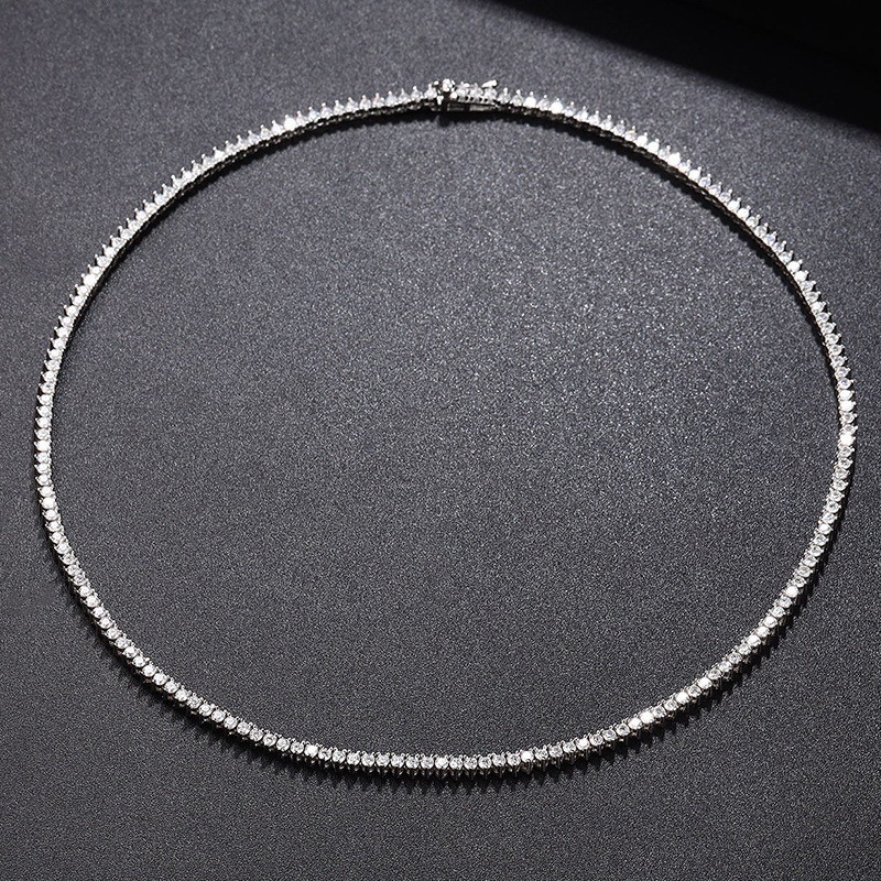 2mm D Color 3 Prong Moissanite Tennis Chain Necklace 925 Sterling Silver Jewelry