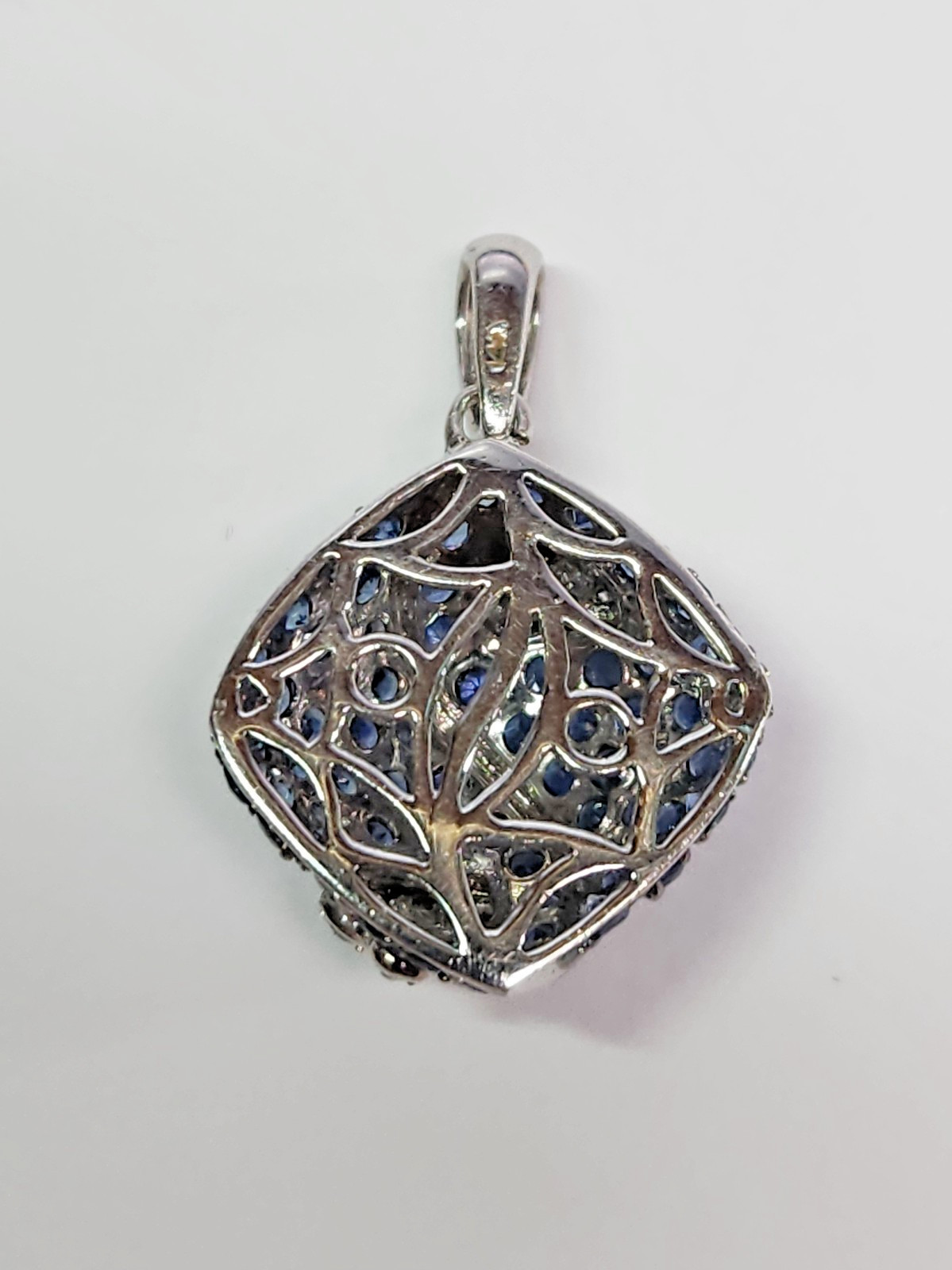 GORGEOUS 14kw Cushion Pave’ Blue Sapphire & Diamond Butterfly Accent Pendant
