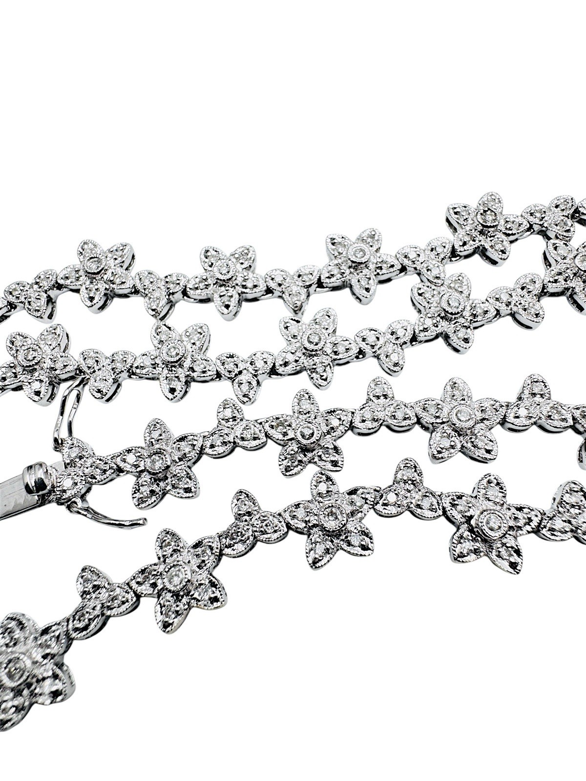 18k White Gold 1.28ctw Diamond Flower Riviere Necklace Deco Style 16″ 32g