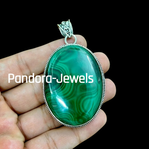 Green Malachite Gemstone Handmade 925 Sterling Silver Jewelry Oval Cut Pendant