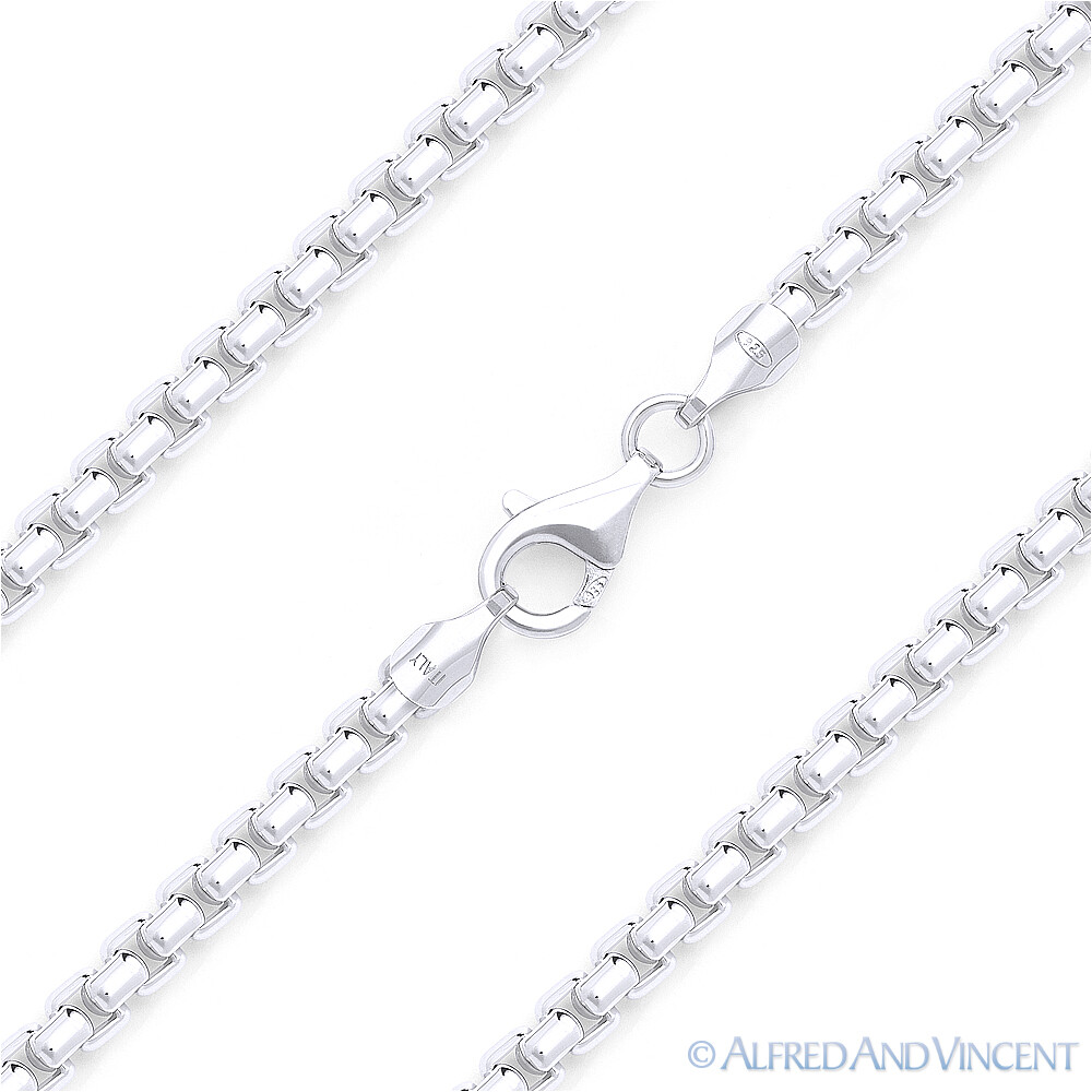 Solid 925 Italy Sterling Silver Mens Round Box 2.5mm Link Italian Chain Necklace