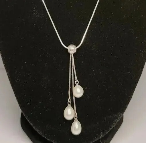 Fresh Water Tear Drop Pearls On 16 Inch Sterling Silver .925 Neckless Chain