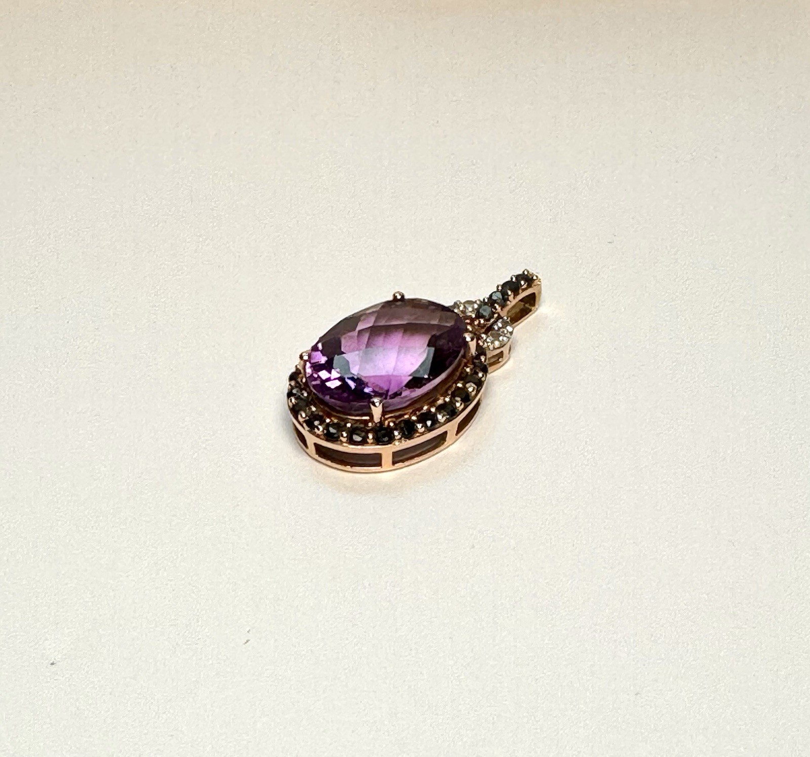 Pendant 6.5ct Natural Checker Cut Amethyst Black & White Spinel 10k Rose Gold