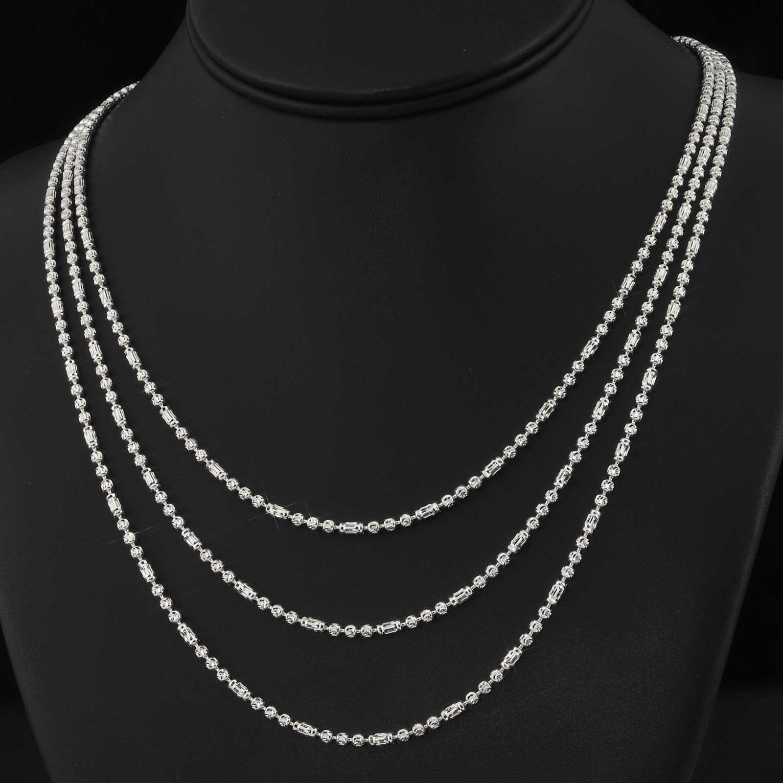 Solid 925 Sterling Silver 2.5mm Diamond-Cut Beaded Chain Italian Necklace 16″-22