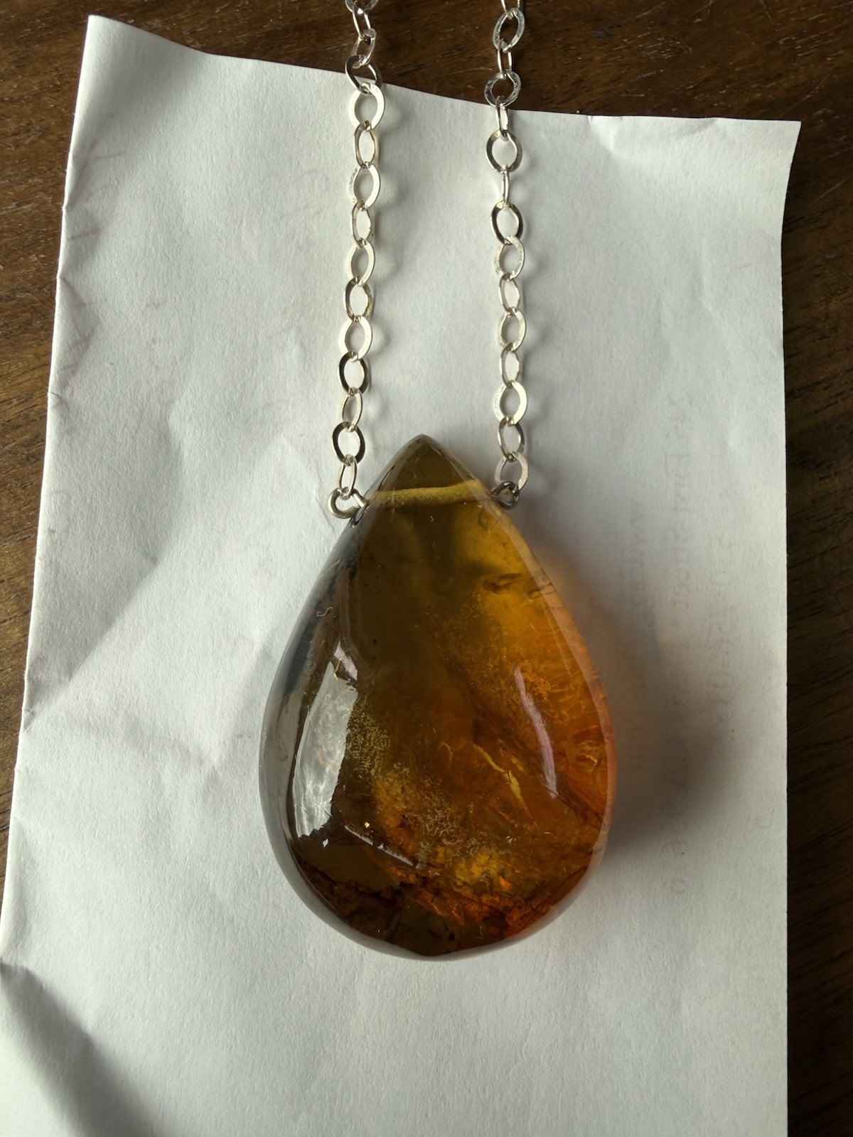 Large Natural Amber Pendant Sterling Silver Necklace Jewelry Women’s