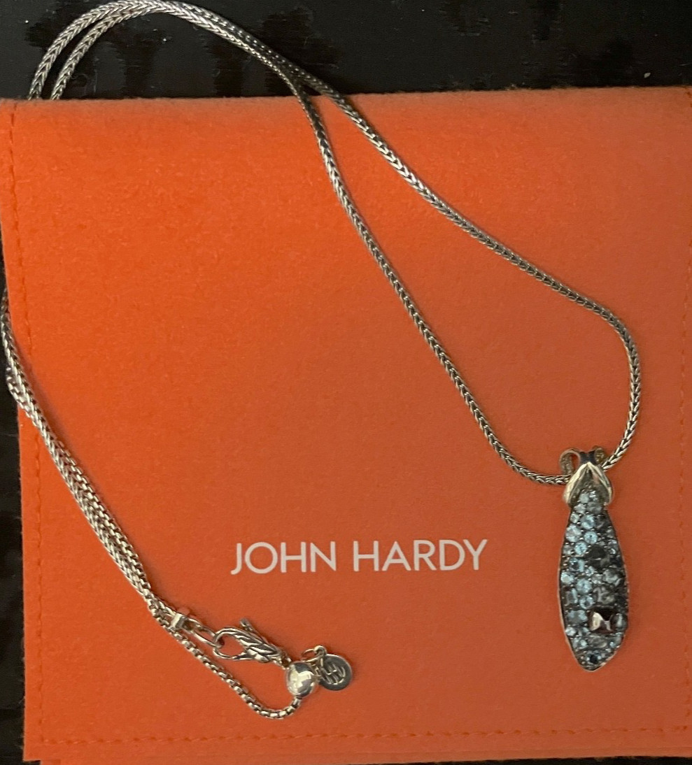 💕JOHN HARDY “Asli” Classic Chain Pendant Necklace Mixed Blue Topaz 16 & 20″NWOT