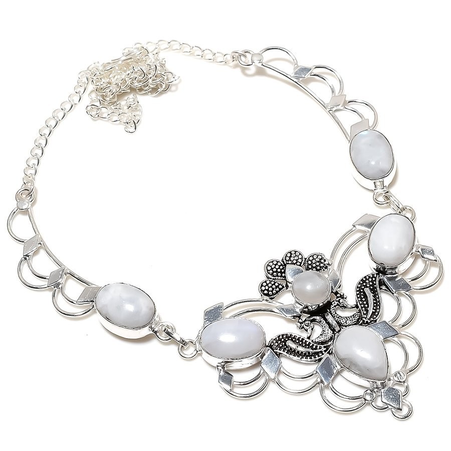 Moonstone Gemstone Handmade 925 Sterling Silver Jewelry Necklace Size 18″