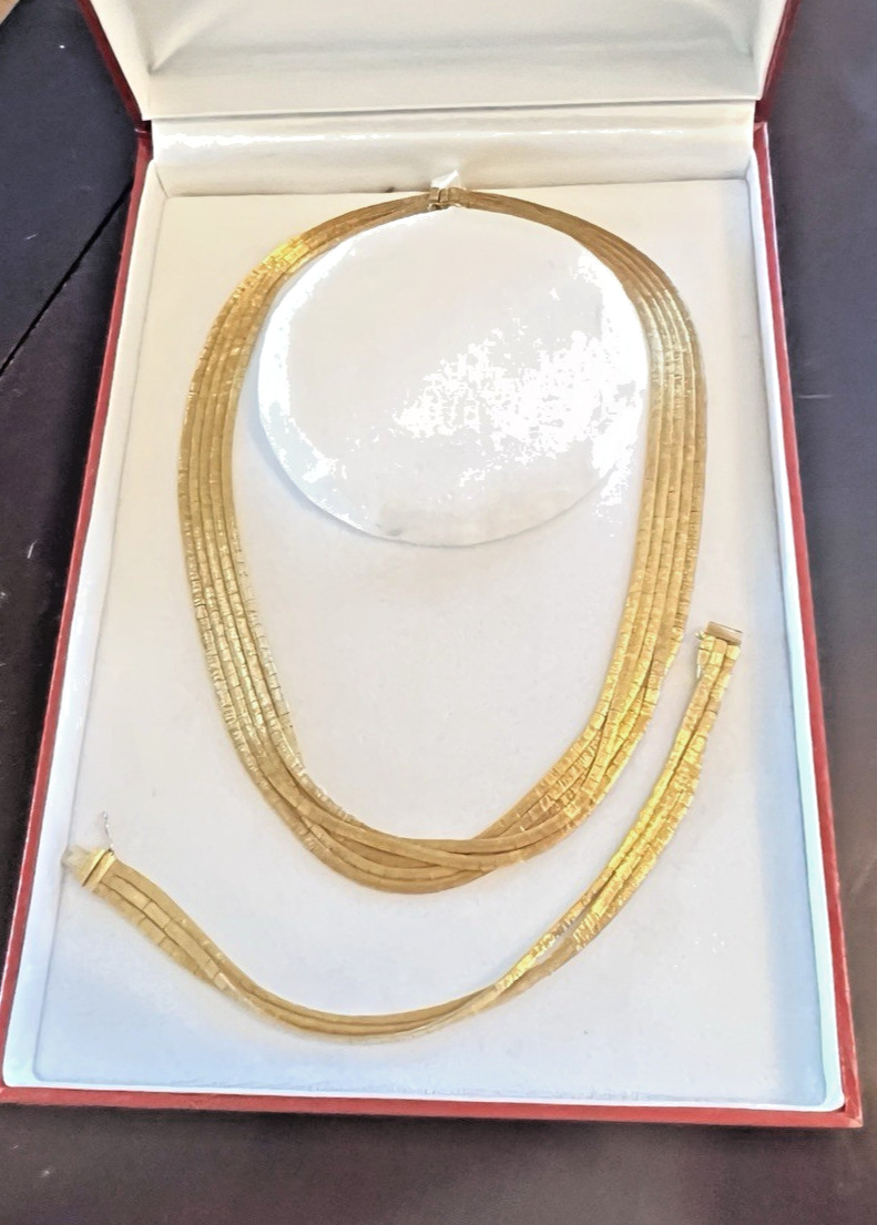 Vicenza SET Italy 18K Gold Multi Strand Necklace & Bracelet. Heavy Luxury Estate