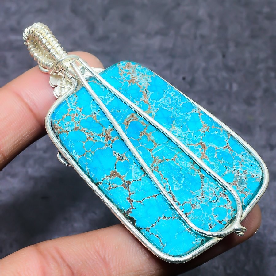 Tibetan Turquoise Gemstone 925 Sterling Silver Jewelry Pendant 2.76″