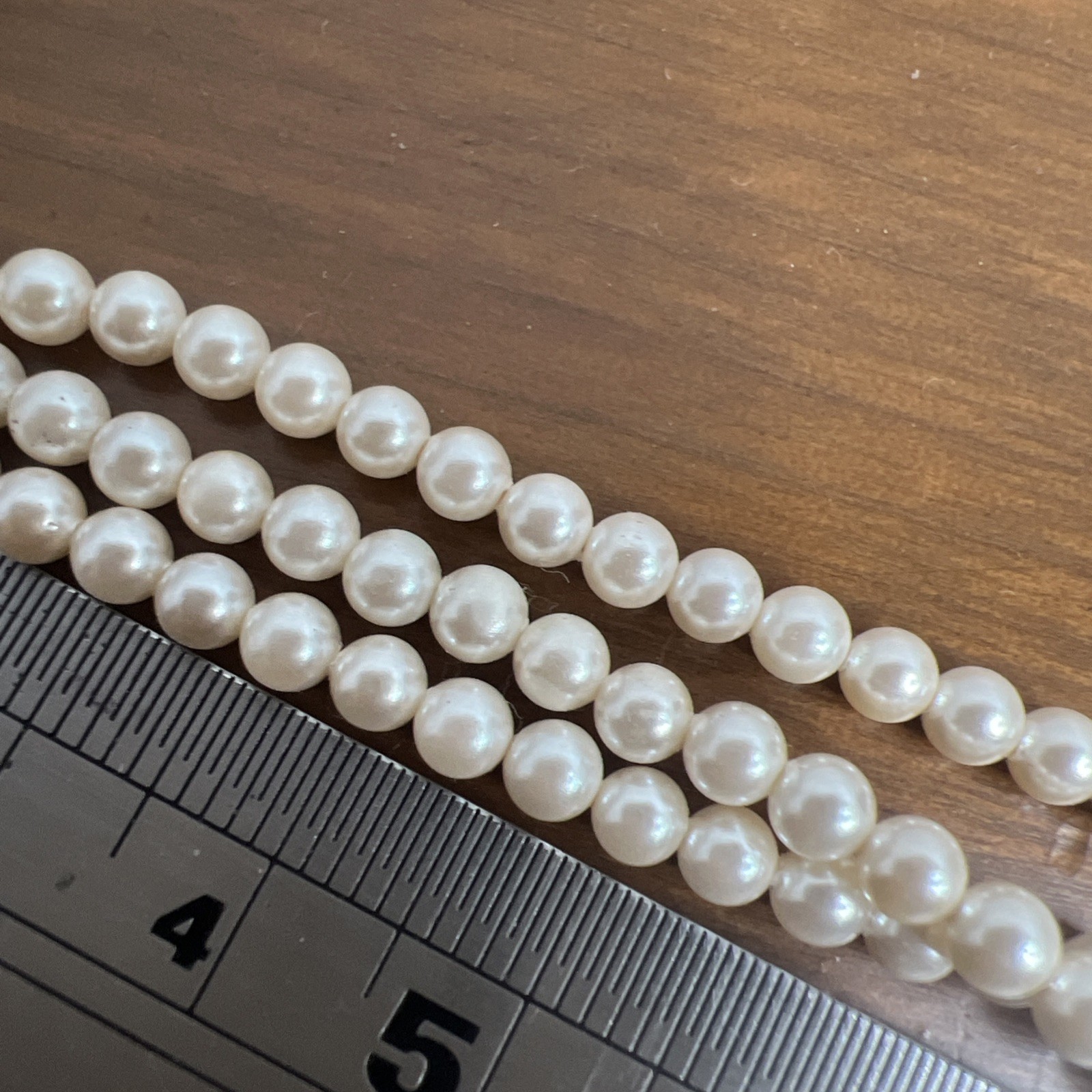 German Vintage G Silver 3 Strand Small Pearl Necklace Faux? ~ 19 Inch