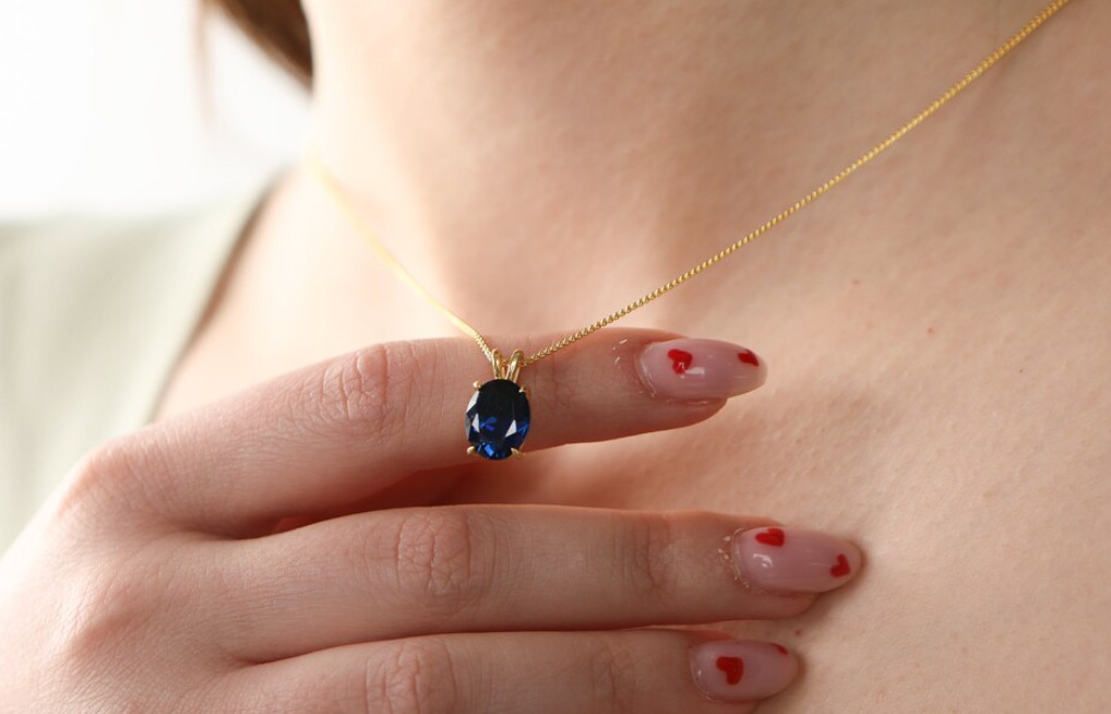 Genuine Blue Sapphire Pendant Necklace 925 Silver Birthstone Sapphire Jewelry