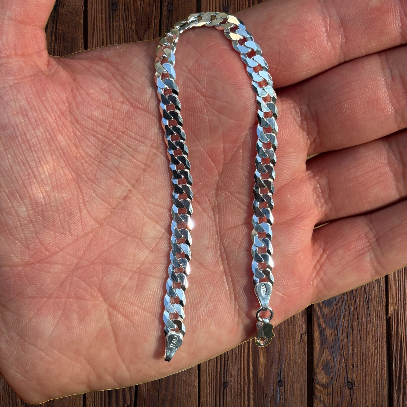 6mm Flat Curb Bracelet – Real Solid 925 Sterling Silver Or 14k Gold/Rose Vermeil