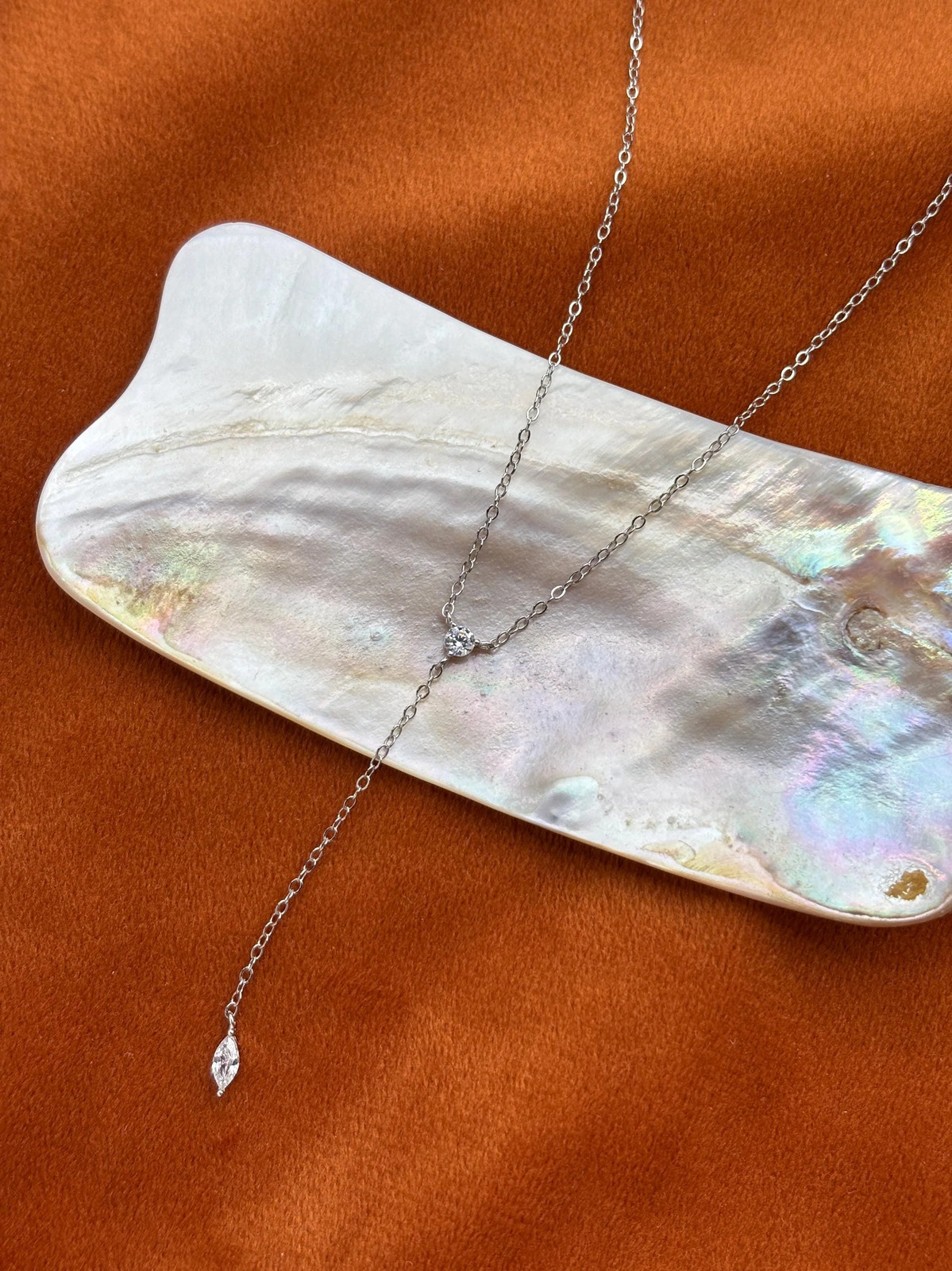 14K Gold Plated S925 Sterling Silver Zircon Pendant Y Lariat Clavicle Necklace