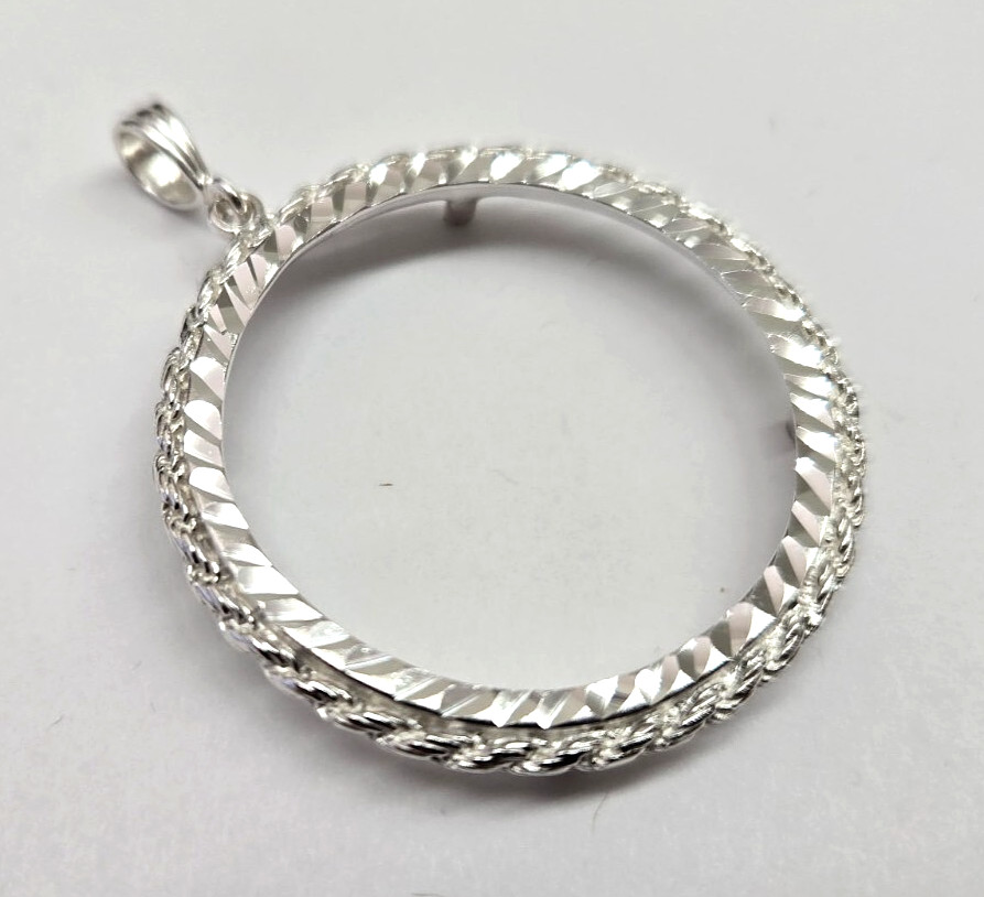 925 Sterling Silver Rope Edge Prong Back Bezel for 47mm 2 oz Pancho Villa Coin