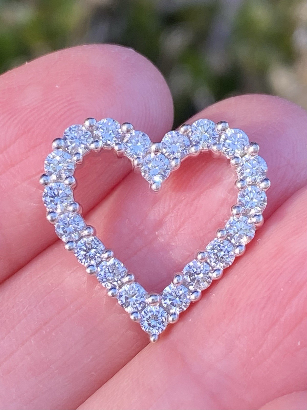 1.00CTW 100% Natural Diamond Open Heart Pendant 14k White Gold