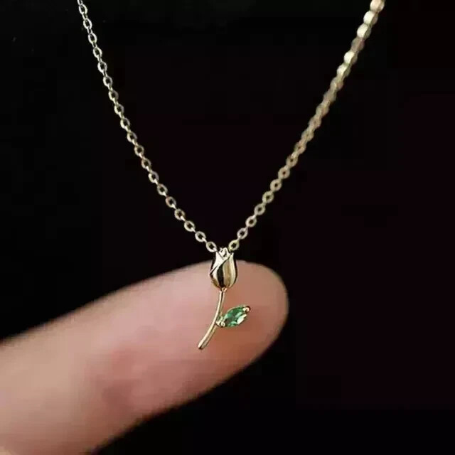 Natural Emerald 0.20Ct Marquise Cut Rose Beauty Pendant 14K Yellow Gold Plated