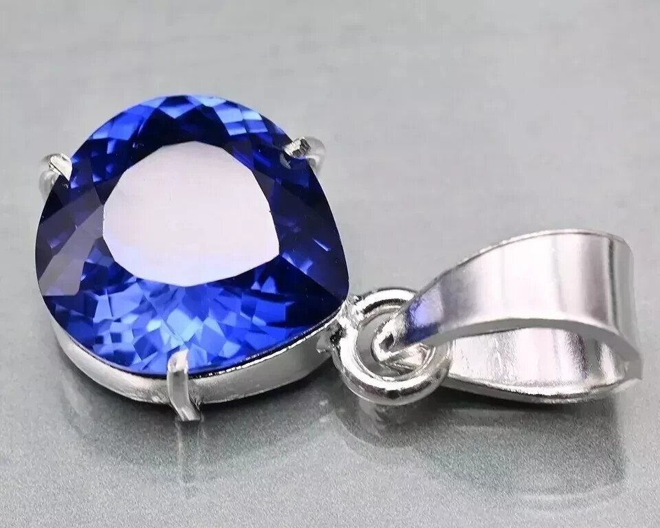 29 Ct Natural Blue Sapphire Certified Pear Cut 925 Solid Silver Pendant Gemstone