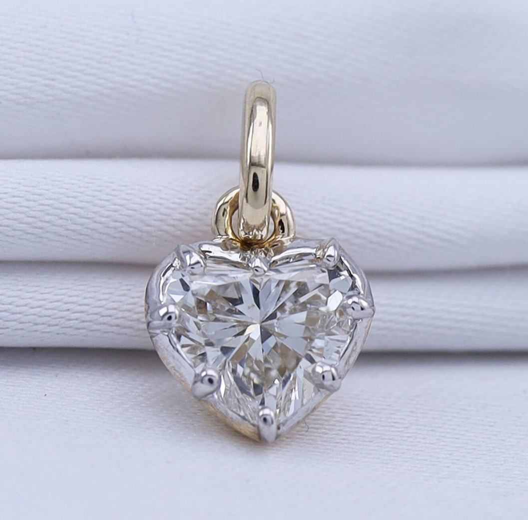 1 Ct IGI Heart Cut Diamond Solitaire Pendant 14K Yellow Gold Lab Grown