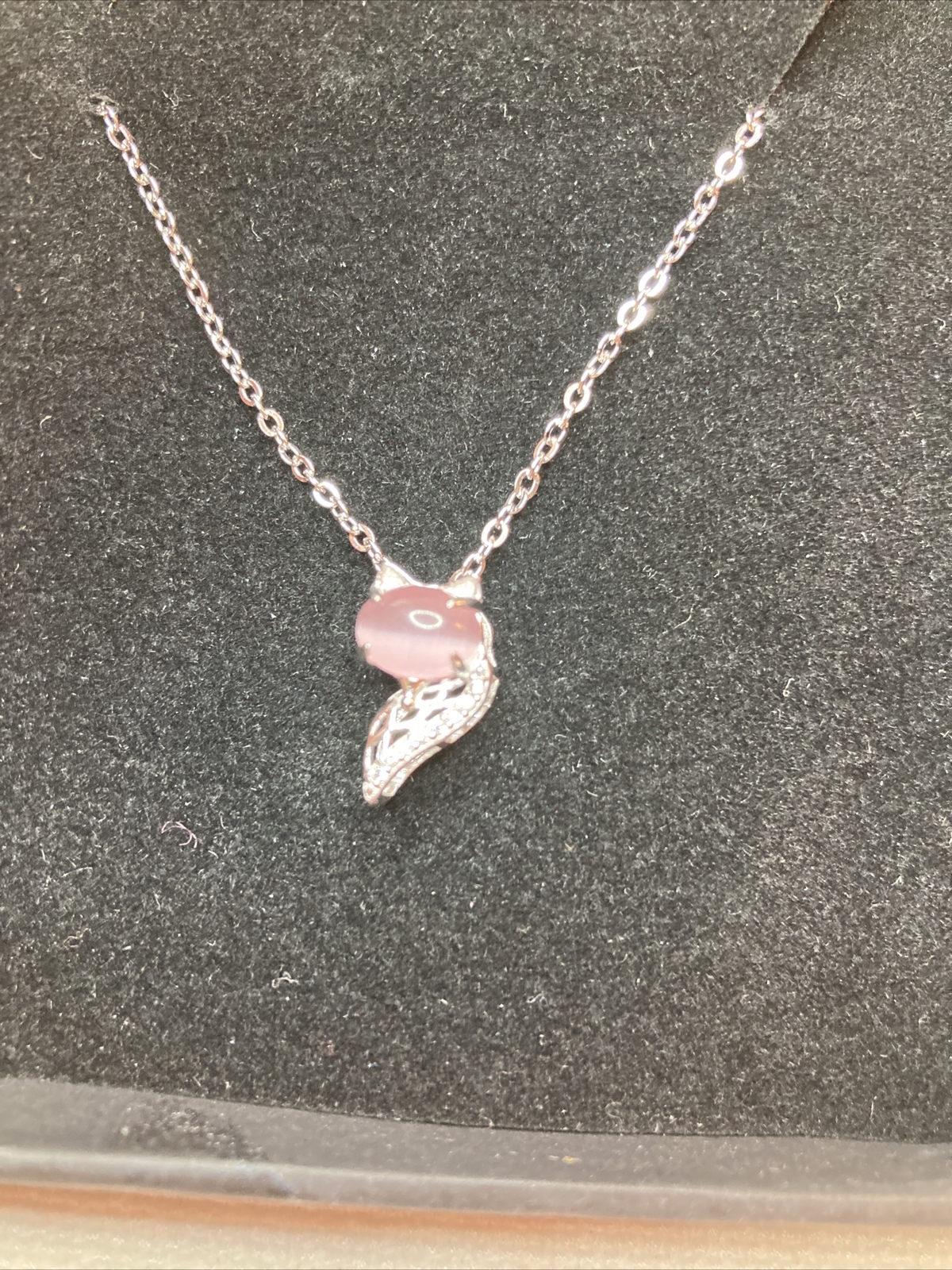 New Boxed Marked 925 Silver Pink Stone Pendant Chain Necklace