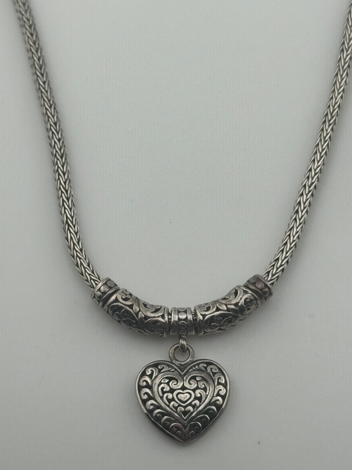 Sterling Silver Heart Necklace Toggle Clasp Signed ATI ID