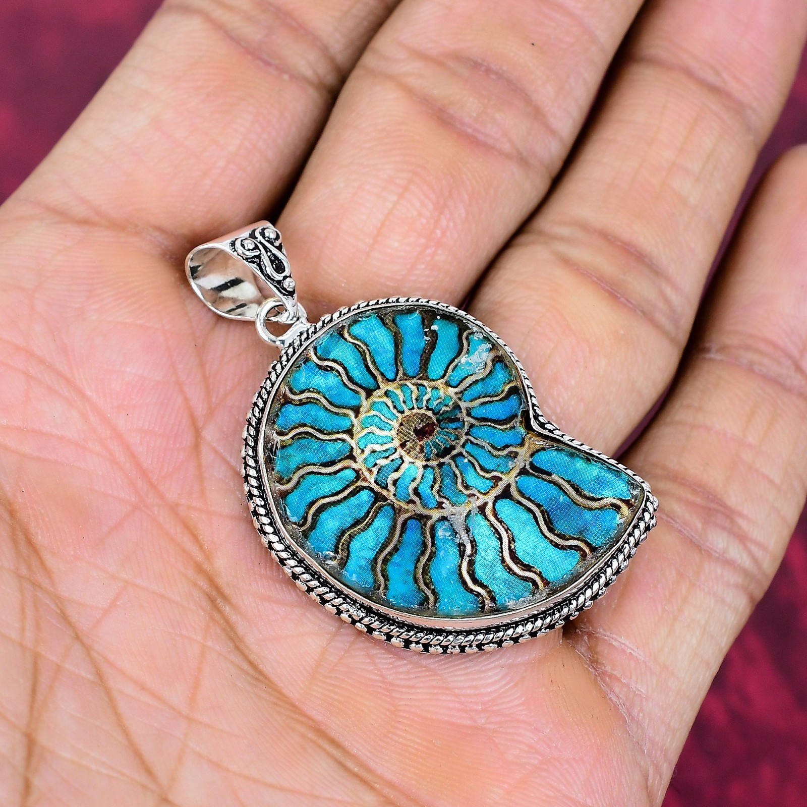 Ammonite Fossil Gemstone Handmade 925 Silver Jewelry Pendant Gifts For Love