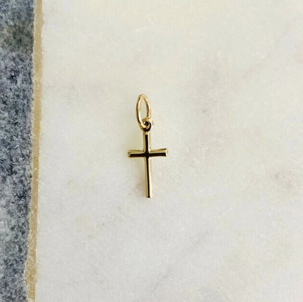 10K Real Solid Gold 18mm x 8mm Small Tiny Cross Charm, Gold Cross Pendant- K2280